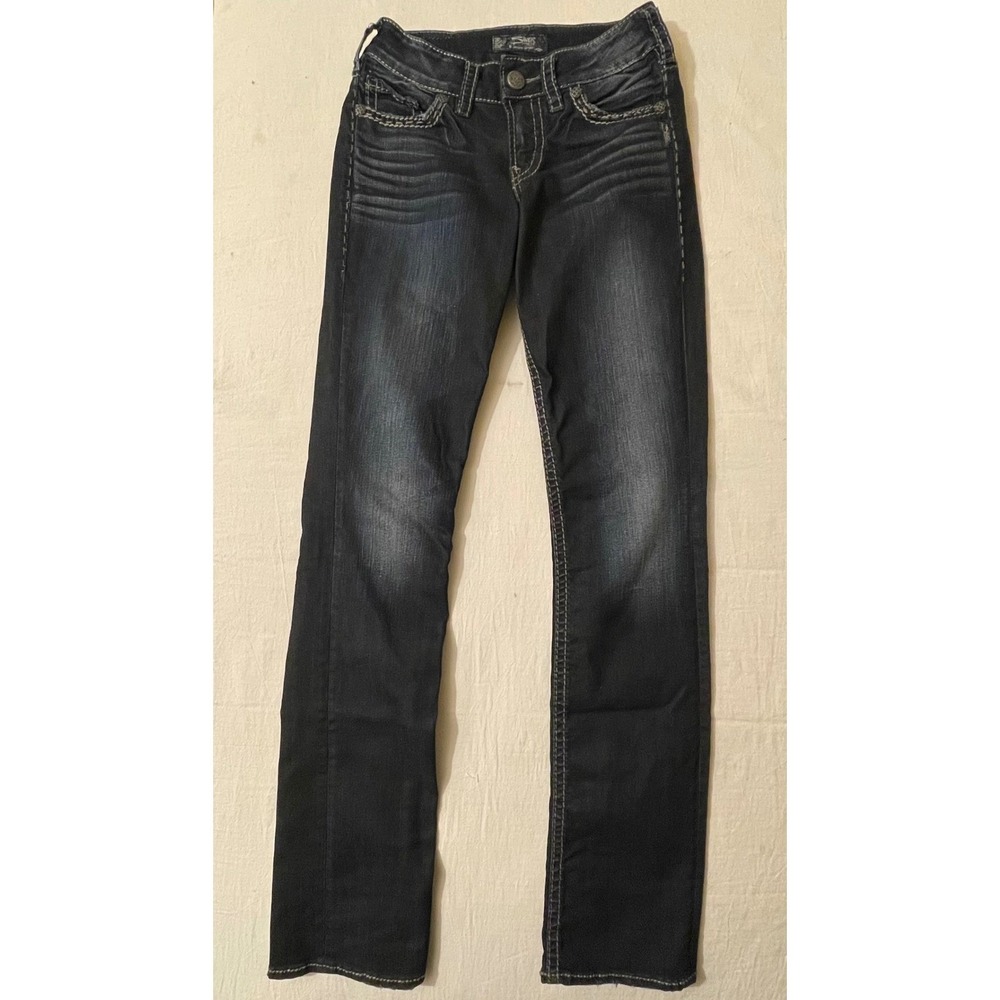 Silver Jeans Co Womens Jeans‎ W26 L33 Bootcut Dark Wash Embellished Pockets